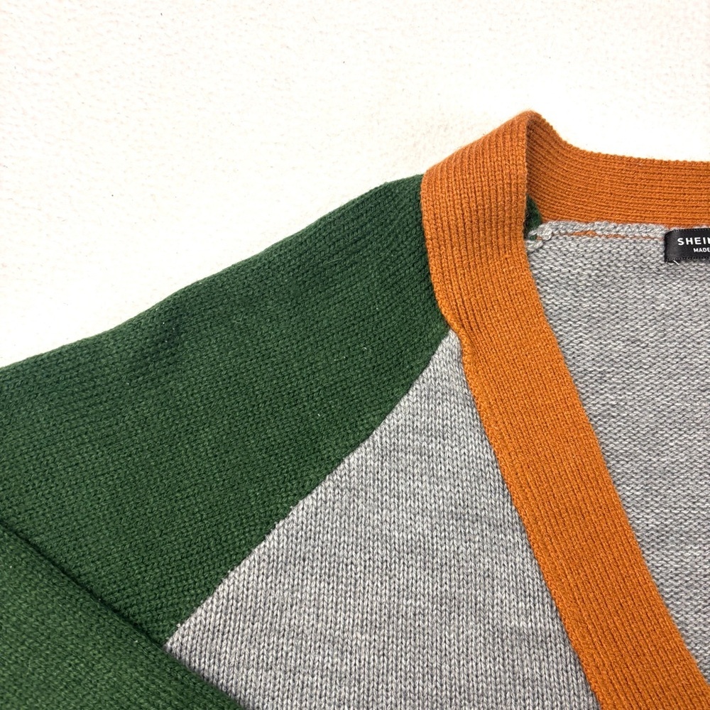Colorblock Green/Gray/Pink “Grandpa” Cottagecore Button Cardigan Sweater (2XL) - Picture 5 of 15